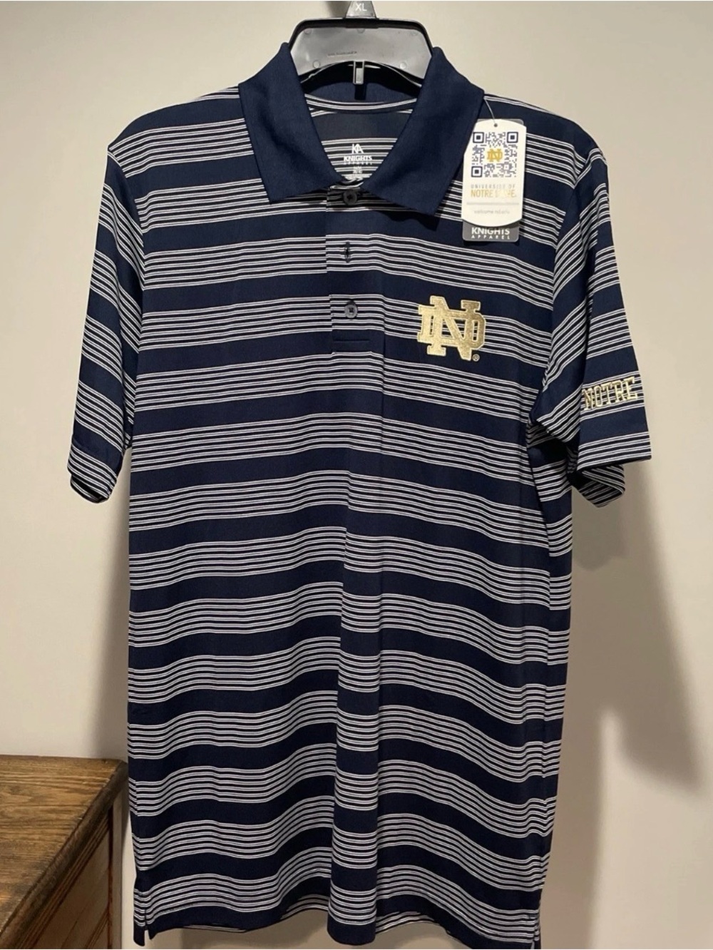 NWT Notre Dame Fighting Irish Polo medium Navy Stripe